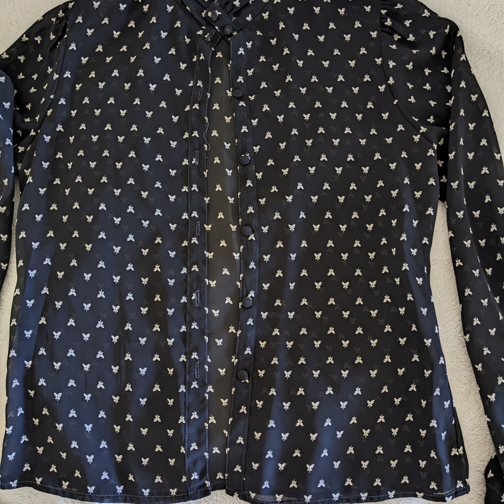 Black Button-Up Shirt with White Pattern
